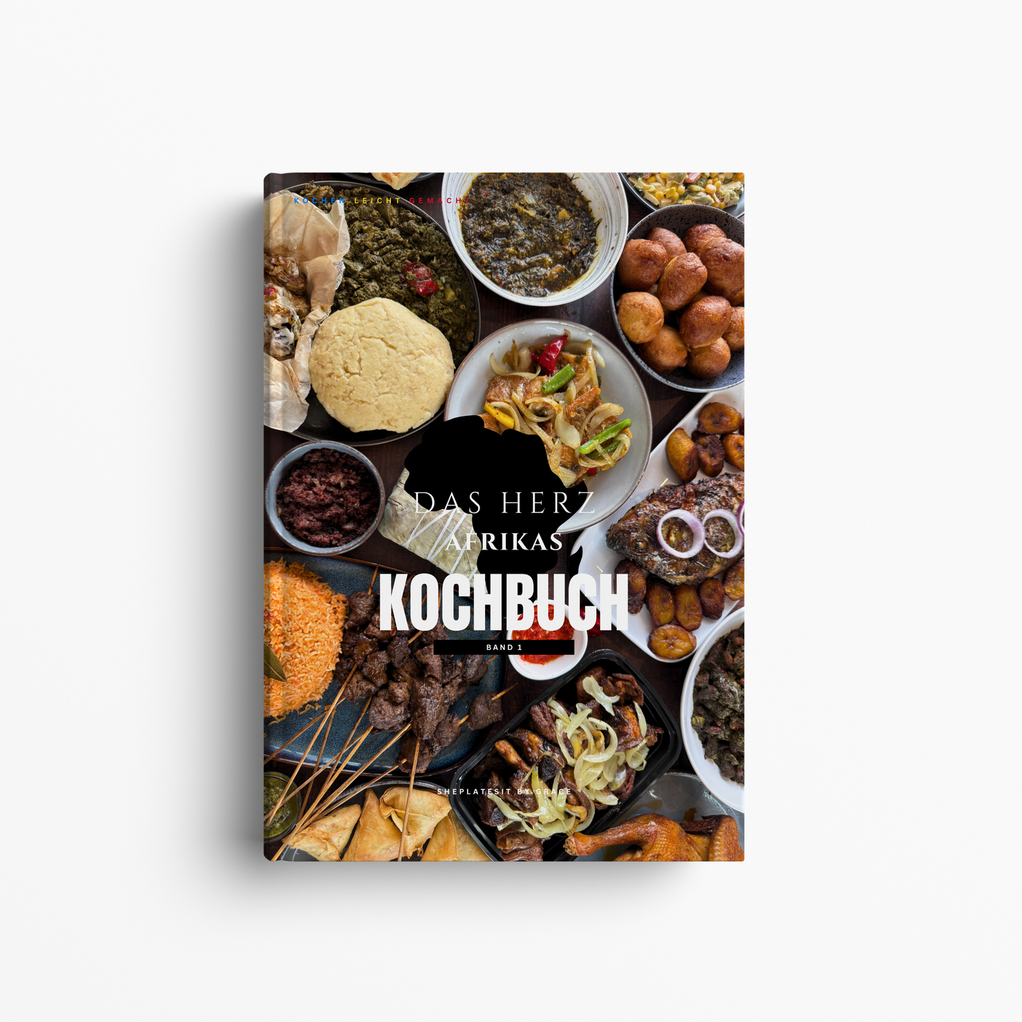 Cookbook cover with images of food on a white background